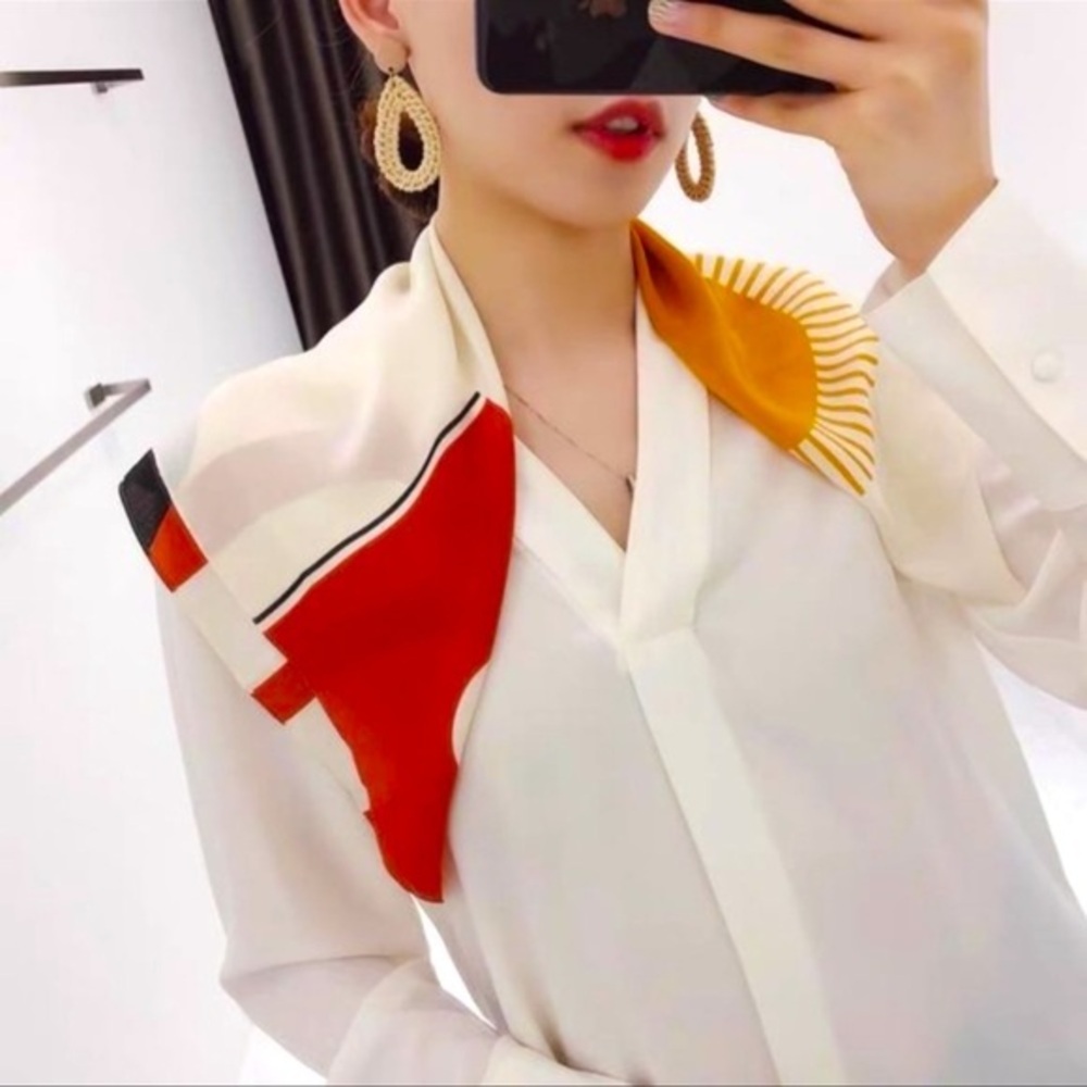 Madewell Red and Yellow Graphic Silk Scarf